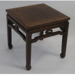 A CHINESE HARDWOOD SQUARE OCCASSIONAL TABLE the frieze with carved cloud scrolls joined by spars and