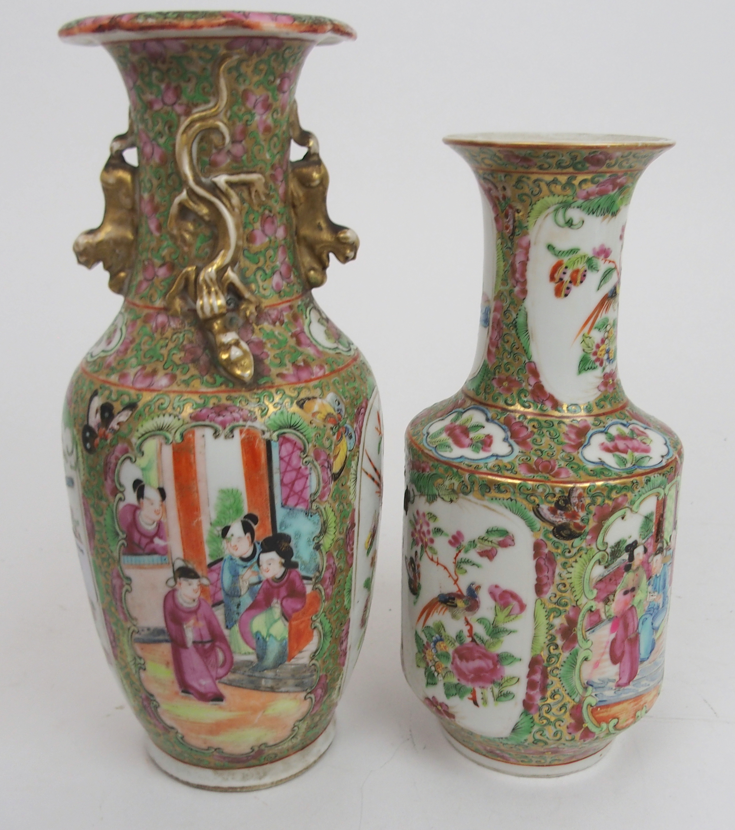 FOUR CANTONESE VASES two baluster examples with applied animals, 25 and 31cm high, another, 21.5cm - Image 11 of 11