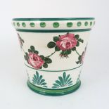 A WEMYSS STUART FLOWER POT decorated with swags of pink cabbage roses above an anthemion band, green