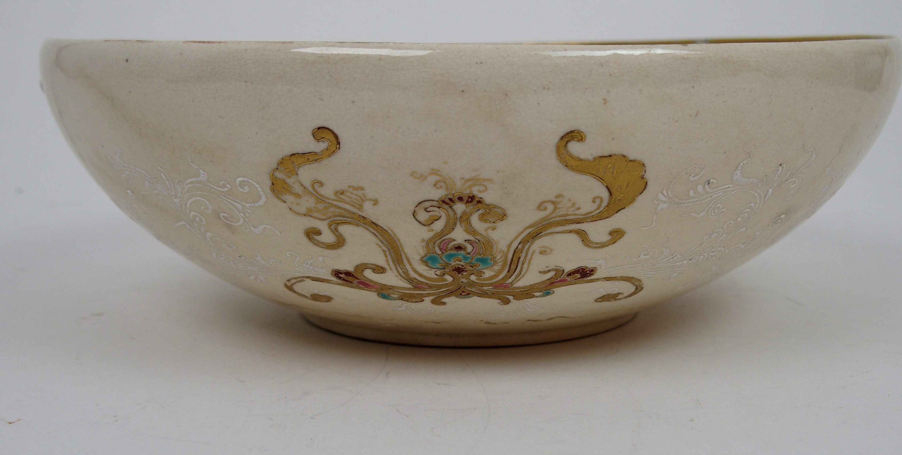 A SATSUMA BOWL painted with Shinto Gods amongst crashing waves within a border of stylised - Image 5 of 11