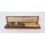 A CASED LATE GEORGE III SILVER & IVORY HANDLED KNIFE & FORK SET No maker's marks, Sheffield 1817