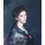BRITISH SCHOOL (EARLY 20TH CENTURY) PORTRAIT OF A LADY IN A BLACK LACE SHAWL Oil on canvas laid on