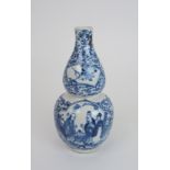 A CHINESE BLUE AND WHITE DOUBLE GOURD VASE painted with panels of figures in gardens divided by