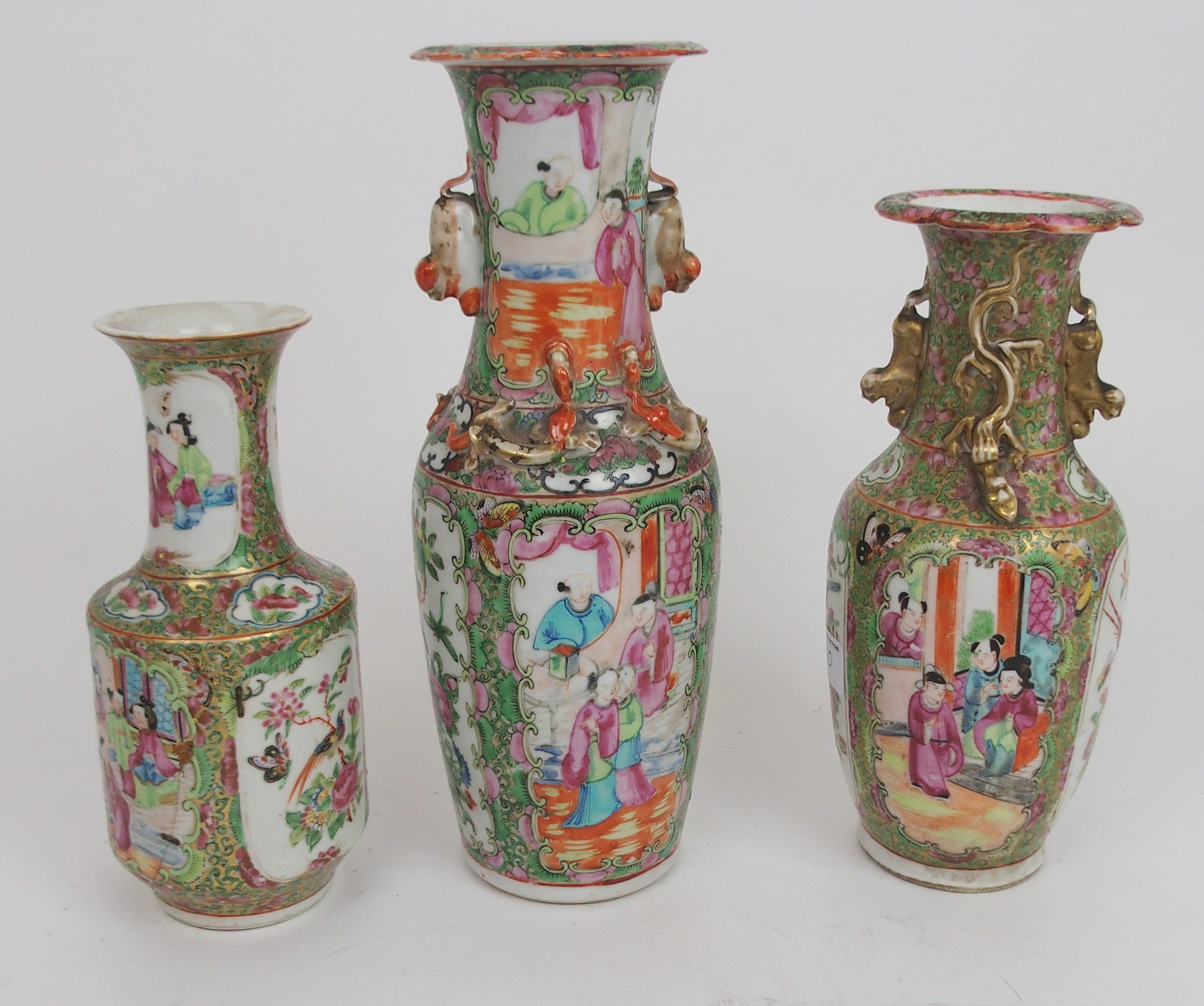 FOUR CANTONESE VASES two baluster examples with applied animals, 25 and 31cm high, another, 21.5cm - Image 7 of 11