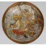 A SATSUMA BOWL painted with Shinto Gods amongst crashing waves within a border of stylised