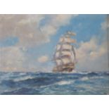 •FRANK HENRY MASON RBA, RI, RSMA (BRITISH 1875-1965) TALL SHIP ON BRISK SEAS Oil on canvas,