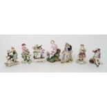 A COLLECTION OF ENGLISH AND CONTINENTAL FIGURES including Chelsea Derby type bagpipe player and