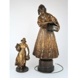 A LARGE GOLDSCHEIDER FIGURAL LAMP modelled as a maiden holding open a box, signed Sydan to side