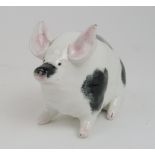 A WEMYSS WARE POTTERY PIG MONEY BANK with black sponged marks and pink to the ears and trotters,