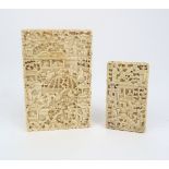 A CHINESE IVORY CARD CASE AND ANOTHER the larger case carved with numerous figures