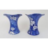 A PAIR OF FIFE POTTERY VASES of Lady Eva shape painted in blue on white ground with prunus branches,