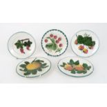 FIVE ASSORTED WEMYSS PLATES decorated with raspberries, strawberries, redcurrants and apples,