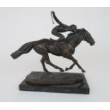 DAVID CORNELL (1935) - A LIMITED EDITION BRONZE OF A JOCKEY ON HORSE modelled galloping, the