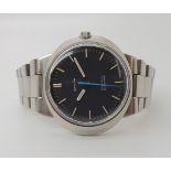 A RETRO OMEGA GENEVE DYNAMIC GENTS WATCH the body and strap in stainless steel, with dark blue dial,
