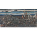 JAPANESE SCHOOL Battle scene, woodblock, triptych, 36 x 74cm Condition Report: Available upon