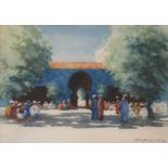 HANS HANSEN RSW (SCOTTISH 1853-1947) OUTSIDE THE MOSQUE Watercolour on paper, signed, 25.5 x 35.