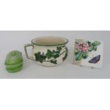 A ROBERT HERON AND SON WEMYSS WARE CHAMBER POT decorated with ivy, impressed mark to base, 14cm high