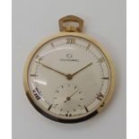 A 9CT GOLD GARRARD POCKET WATCH hallmarked London 1991, with cream and white dial, with subsidiary