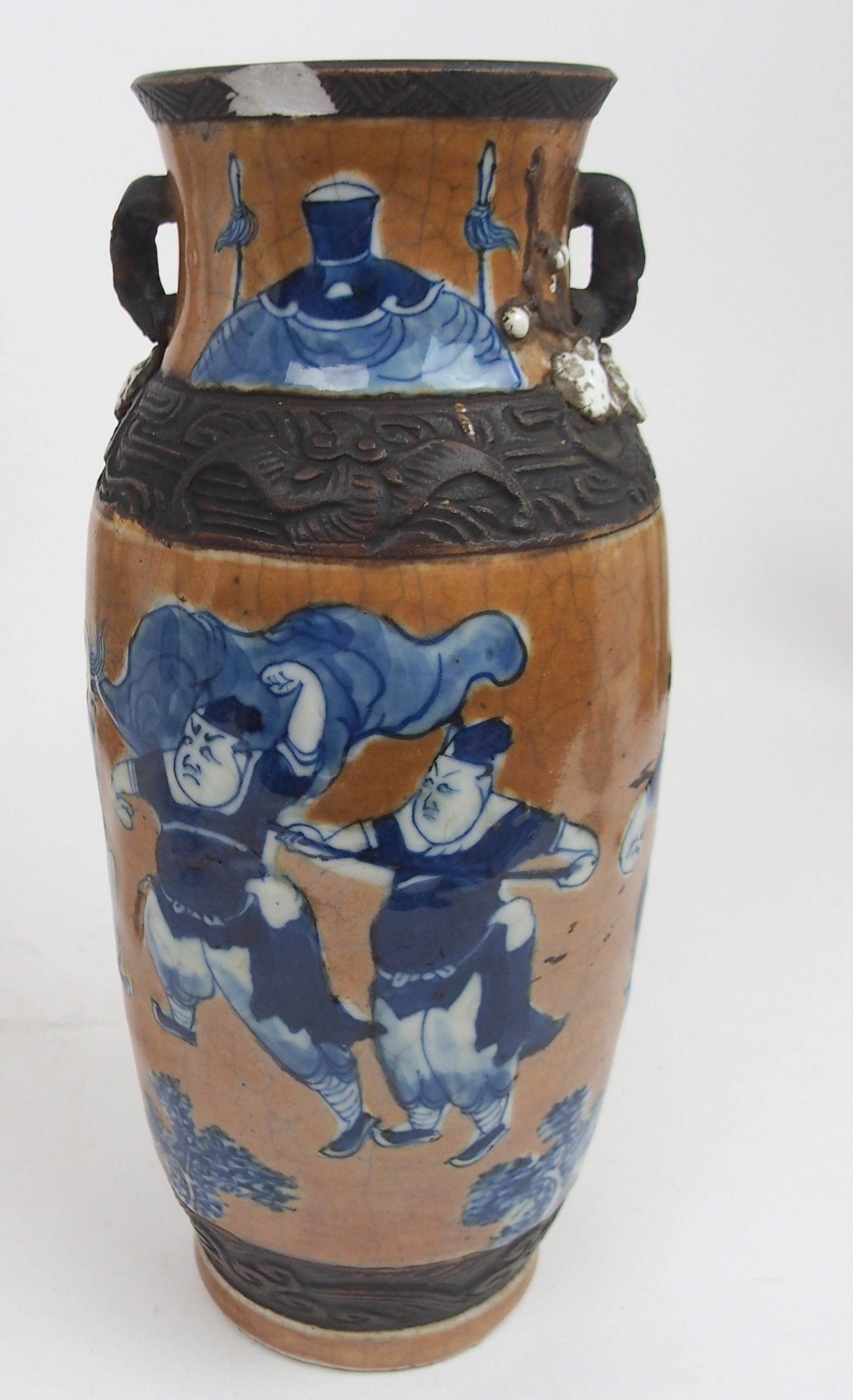 FOUR CANTONESE VASES two baluster examples with applied animals, 25 and 31cm high, another, 21.5cm - Image 2 of 11