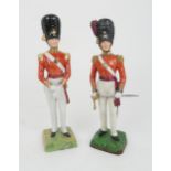 A DRESDEN PORCELAIN FIGURE OF A SCOTS FUSILIER GUARDS OFFICER dress circa 1840, together with a