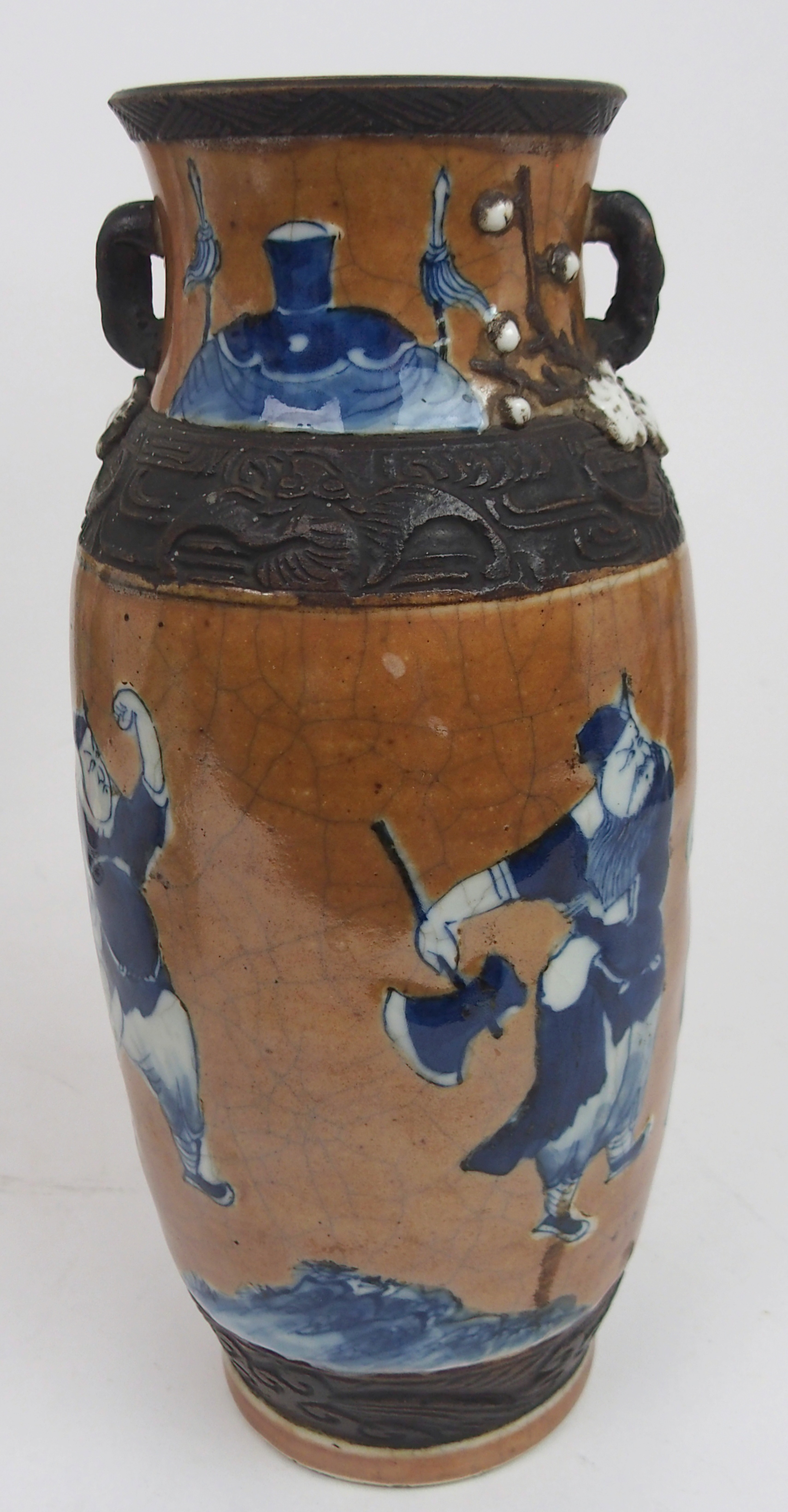 FOUR CANTONESE VASES two baluster examples with applied animals, 25 and 31cm high, another, 21.5cm - Image 4 of 11