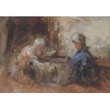 ROBERT GEMMELL HUTCHISON RSA, ROI, RBA, RSW (SCOTTISH 1855-1936) CHILDREN AT THE TUB Oil on panel,