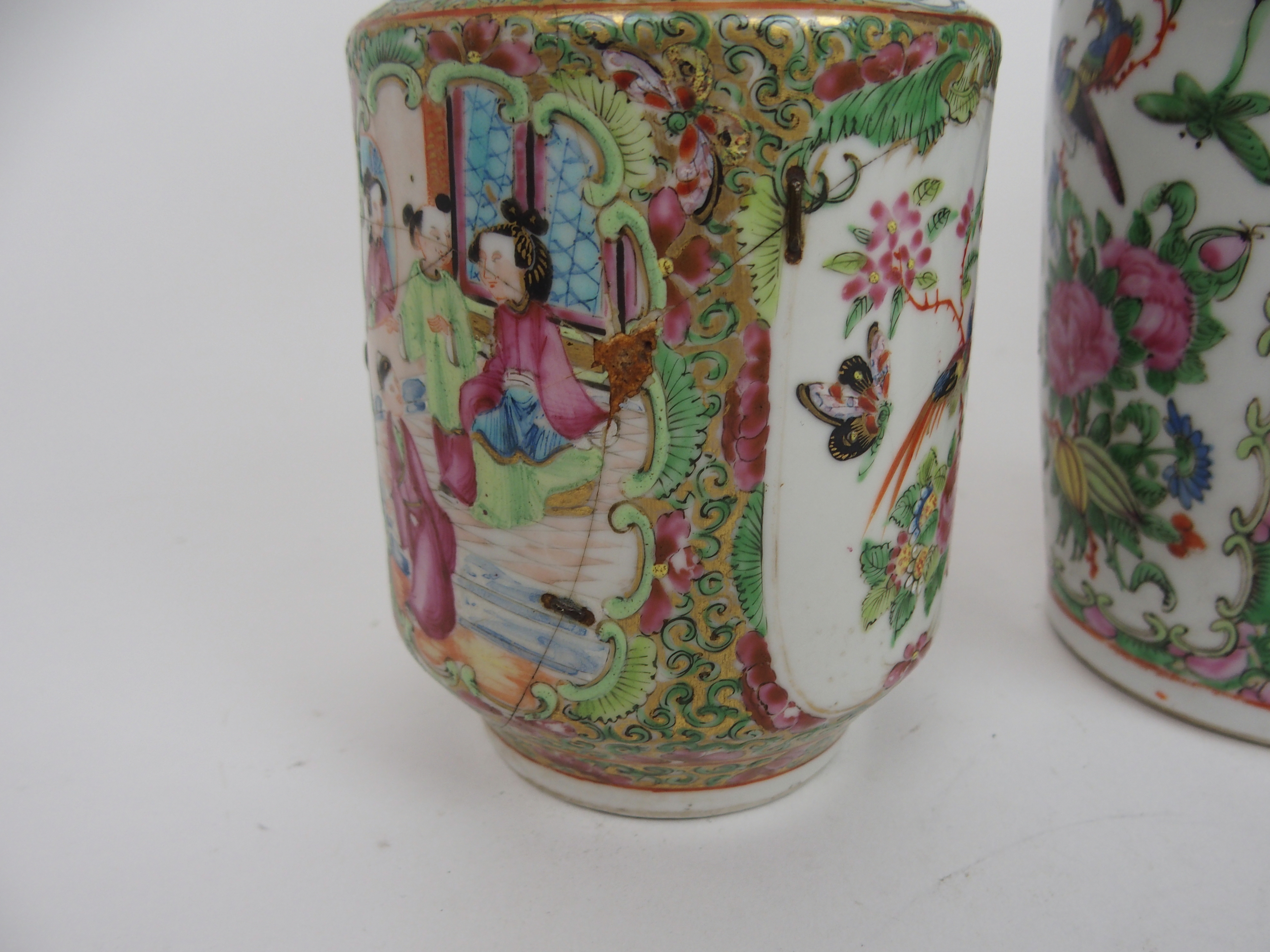 FOUR CANTONESE VASES two baluster examples with applied animals, 25 and 31cm high, another, 21.5cm - Image 8 of 11