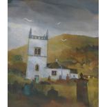 •HAZEL NAGL RSW, RGI, PAI (SCOTTISH B. 1953) CAIRNDOW PARISH CHURCH, ARGYLL Gouache on paper,