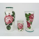 A ROBERT HERON AND SON WEMYSS JAPAN VASE hand painted with cabbage roses, impressed mark, 21cm high,