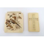A CHINESE IVORY CARD CASE carved either side with a cross and decoration within, 8.5 x 5cm and a