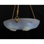 A SABINO FROSTED AND OPALESCENT GLASS CEILING SHADE moulded with swimming fish, 38.5cm diameter