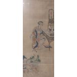 CHINESE SCHOOL Scroll painting of a lady seated at her writing table, watercolour on silk