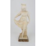 AN EARLY 20TH CENTURY ITALIAN ALABASTER FIGURE OF A GIRL modelled standing holding her dress, with a