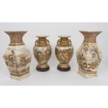 A PAIR OF SATSUMA BALUSTER VASES painted with heavenly and earthly figures, beneath and divided by