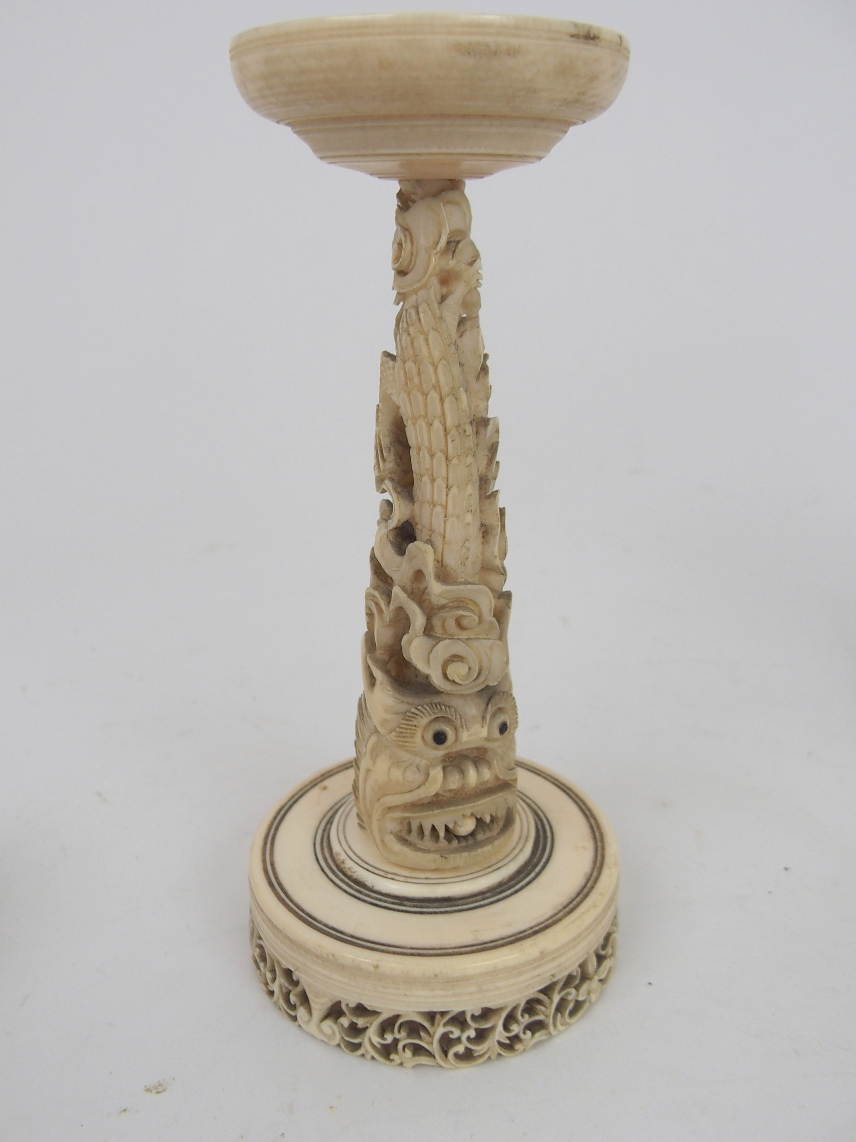 A CHINESE IVORY CONCENTRIC BALL AND A STAND 21.5cm high, a ball carved with foliage, 12cm - Image 6 of 10