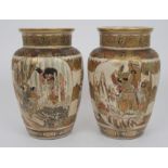 A PAIR OF SATSUMA BROAD BALUSTER VASES painted with panels of Samurai divided by foliate