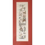 FIVE CHINESE SILK SLEEVE PANELS embroidered with foliage, birds and landscapes, 51 x 15cm and 55 x