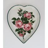A ROBERT HERON & SONS WEMYSS WARE HEART SHAPED TRAY painted with cabbage roses, impressed mark and