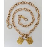 AN 18CT GOLD FOB CHAIN WITH TWO ETON SCHOOL MEDALLIONS dated 1920-21 for School Sculling, length