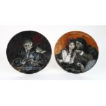 A PAIR OF KAREL NEKOLA PLAQUES one depicting a woman and girl with a string of pearls, with