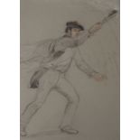 WILLIAM SIMPSON RI, RGS (SCOTTISH 1823-1899) RUNNING FIGURE WEARING A BALMORAL BONNET HOLDING A