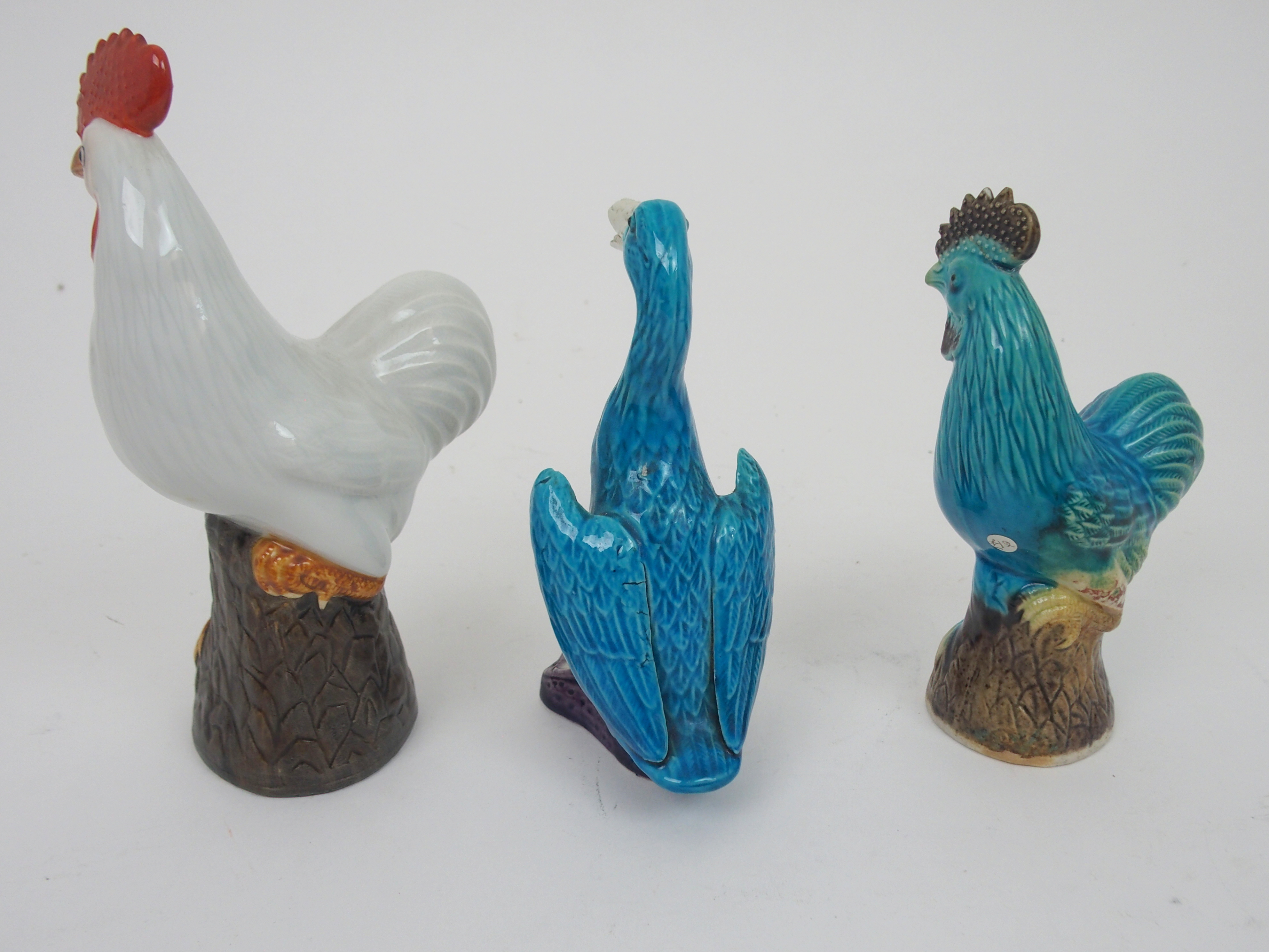 NINE VARIOUS CHINESE ANIMALS comprising; two pairsof cockerels, 20cm high, white cockerel, 20cm - Image 8 of 9