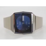 A GENTS RADO DIASTAR QUARTZ with blue brushed dial with silver coloured baton numerals, hands and