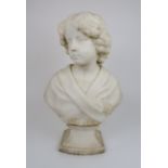 DAVID WATSON STEVENSON R.S.A (1842-1904) - MARBLE BUST OF A GIRL upon squared plinth, with incised