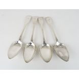 A SET OF FOUR SCOTTISH PROVINCIAL SILVER TABLESPOONS by Robert Keay Perth c1800, fiddle pattern, the
