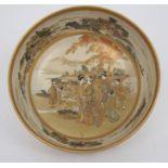 A SATSUMA BOWL the interior painted with ladies and children on an island, within a landscape