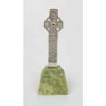 *WITHDRAWN* AN ALEXANDER RITCHIE SILVER MODEL OF ST MARTIN'S CROSS, IONA upon green Iona marble