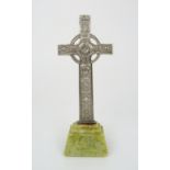*WITHDRAWN* AN ALEXANDER RITCHIE SILVERED MODEL OF ST JOHN'S CROSS, IONA upon green Iona marble base