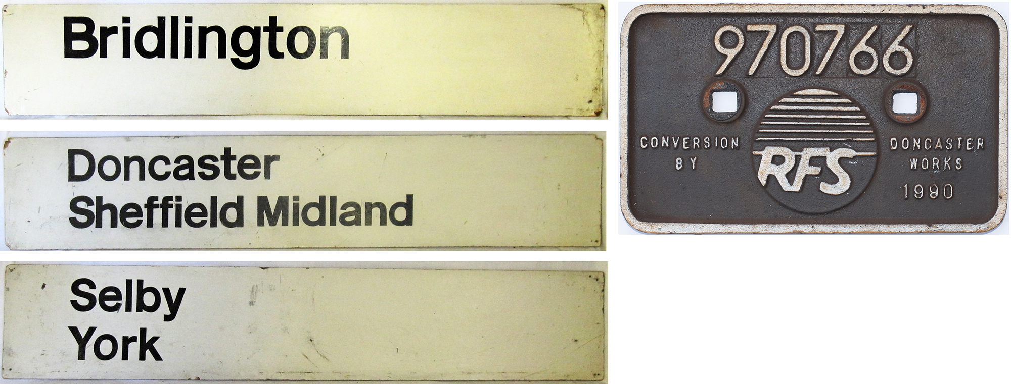 3 x British Rail 1970s style destination boards. BRIDLINGTON. DONCASTER SHEFFIELD MIDLAND and