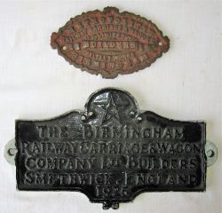 2 x cast iron Wagon Plates. THE BIRMINGHAM RAILWAY CARRIAGE & WAGON COMPANY SMETHWICK 1925 and